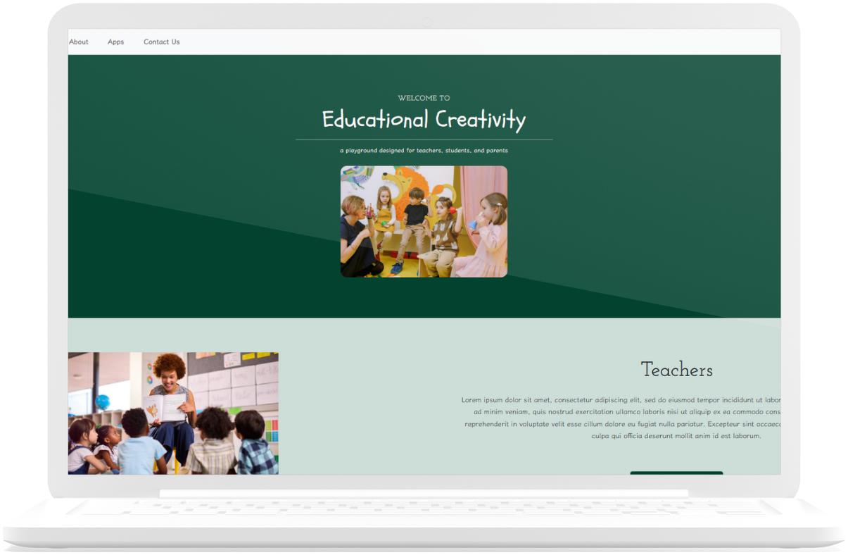 A laptop image of the Educational Creativity Website